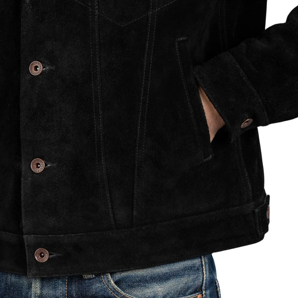 Chaqueta Trucker de Gamuza Negra para Hombre Elegancia Rebelde Un Clásico Atemporal