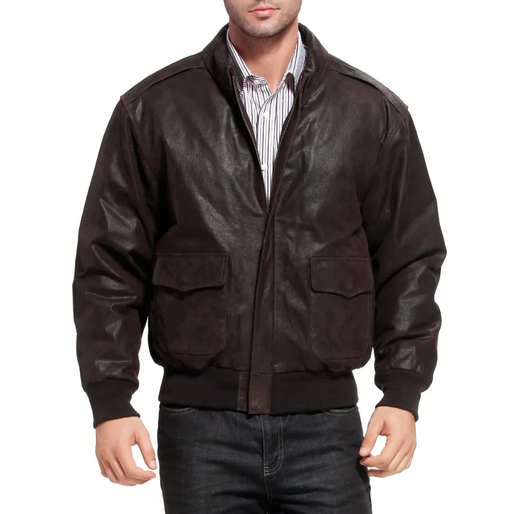 Chaqueta A2 Bomber de Cuero Marrón Vintage para Hombre: Estilo Clásico, Auténtico y con Carácter.